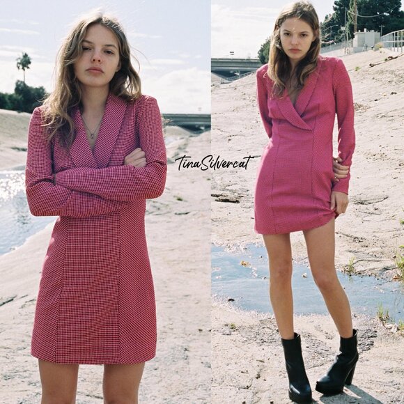 BLOGGER'S FAVE! Zara Blazer Mini Dress Pink Black Sz XS, S, M, L NWT - Picture 3 of 14